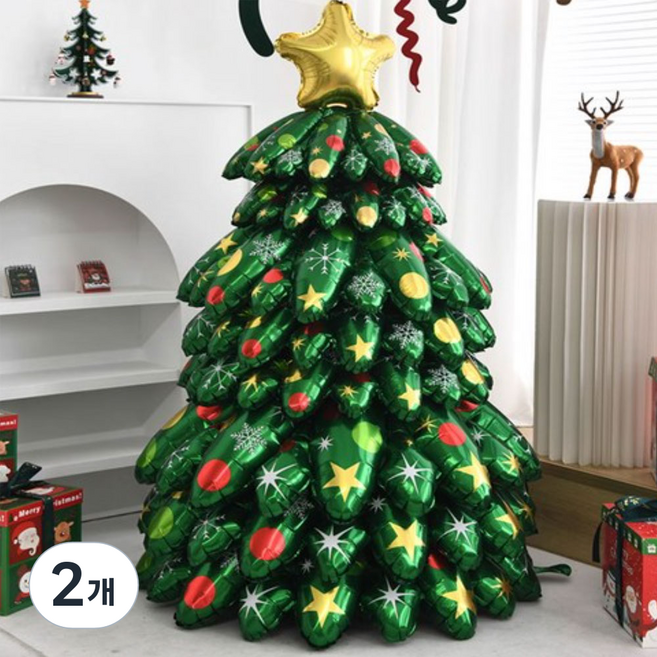 미미파티 데코 용품 스탠딩 크리스마스 트리 풍선 초대형, 그린, 2개