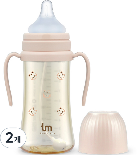 토비앤몰리 돗람이 PPSU 빨대컵, 핑크, 2개