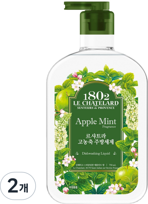 르샤트라1802 고농축 주방세제 애플민트향, 750ml, 2개