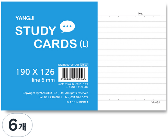 양지다이어리 스터디카드大 40매, 6개