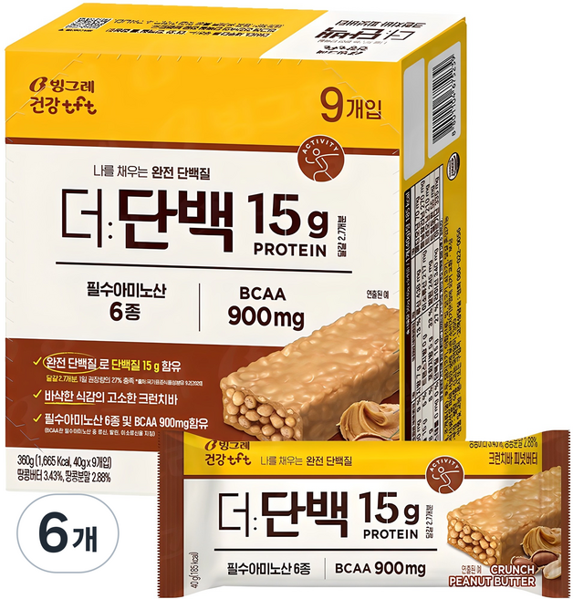 더단백 크런치 프로틴바 피넛버터 9p, 360g, 6개