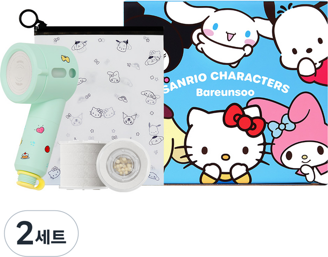 바른생활수 산리오캐릭터즈 여행용 미니 필터 샤워기 포차코 + 고급형 필터 2p 세트, 2세트, 민트그린
