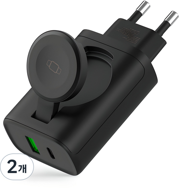 만렙 33W 애플워치 접이식 2포트 고속충전기, 블랙, 2개