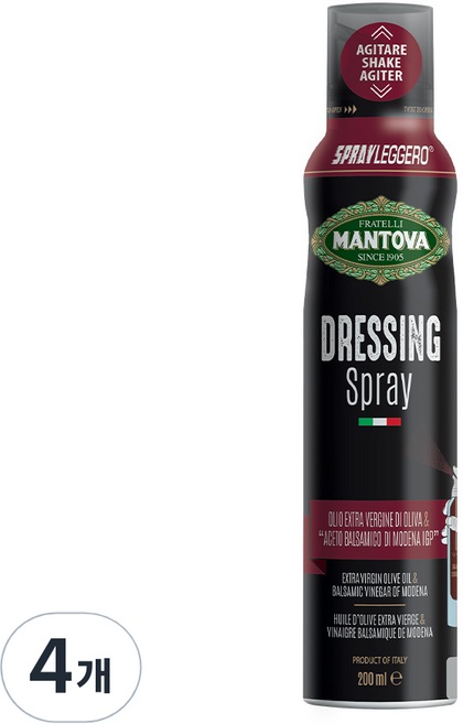 만토바 발사믹 드레싱 스프레이 엑스트라 버진 올리브오일 & 모데나 발사믹 비니거, 200ml, 4개