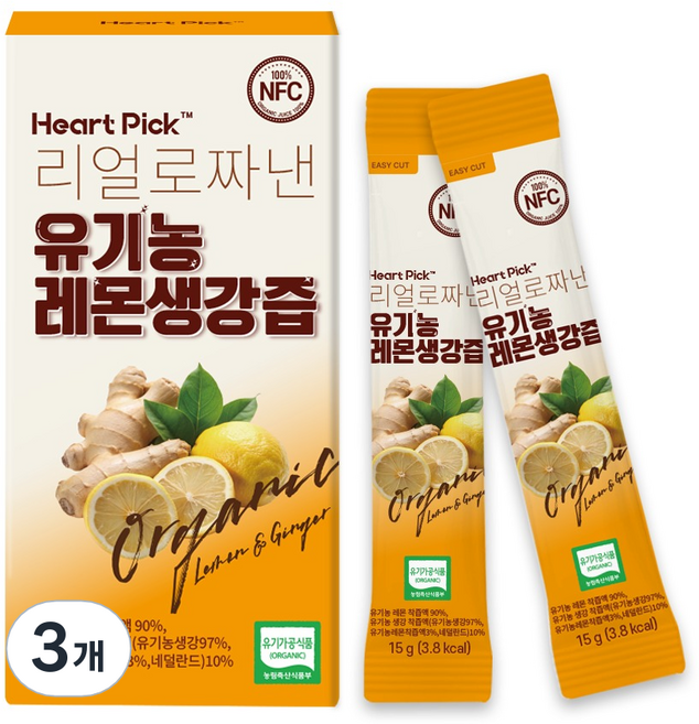 하트픽 리얼로 짜낸 유기농 레몬생강즙 14p, 210g, 3개