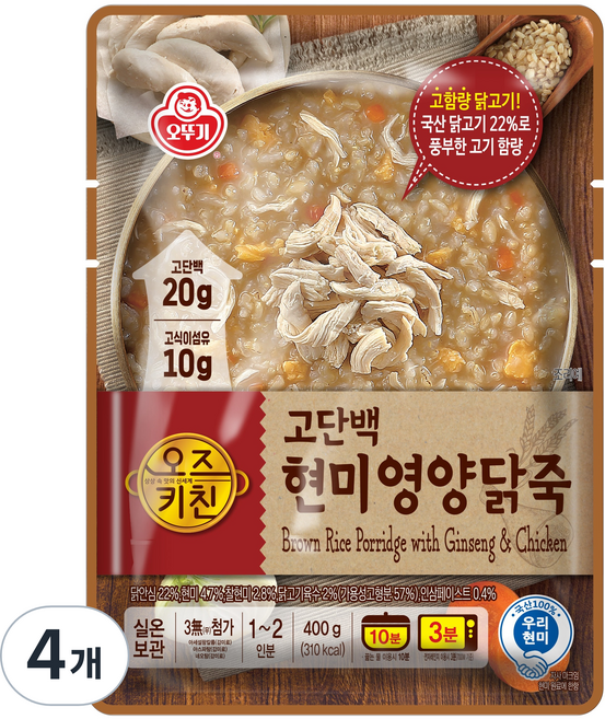 오즈키친 고단백 현미영양닭죽, 400g, 4개