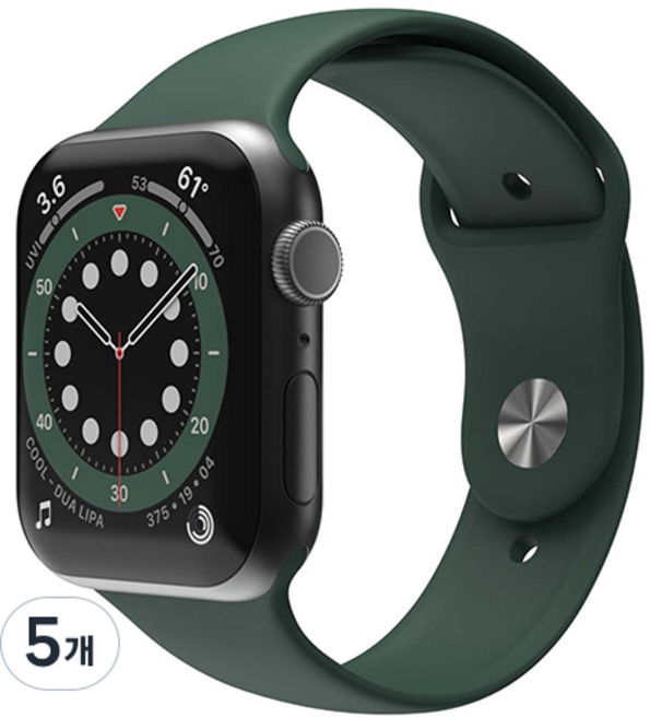 신지모루 애플워치 호환 실리콘 원버튼 스트랩, 다크그린, 5개