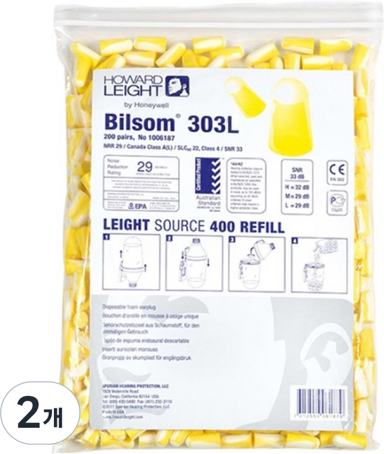 하니웰 소음방지 귀마개 리필 303L 400p, Yellow, 2개