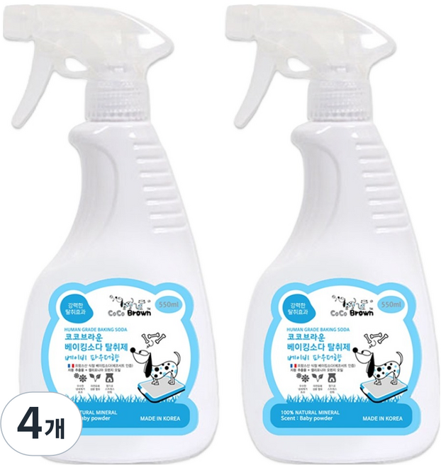 코코브라운 반려동물 베이킹소다 탈취제 베이비파우더향, 550ml, 4개