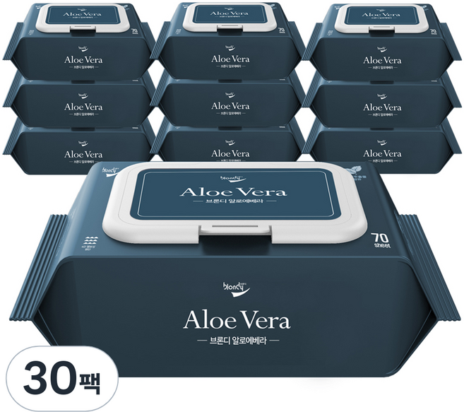 브론디 알로에베라 물티슈 캡형, 30세트, 70매, 65g