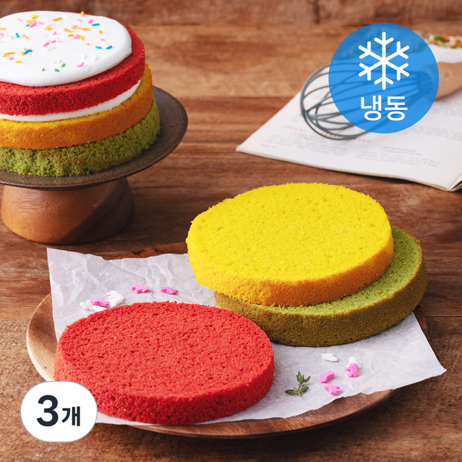 장가네제과 수제 레인보우 3색 케이크시트 미니 (냉동), 120g, 3개