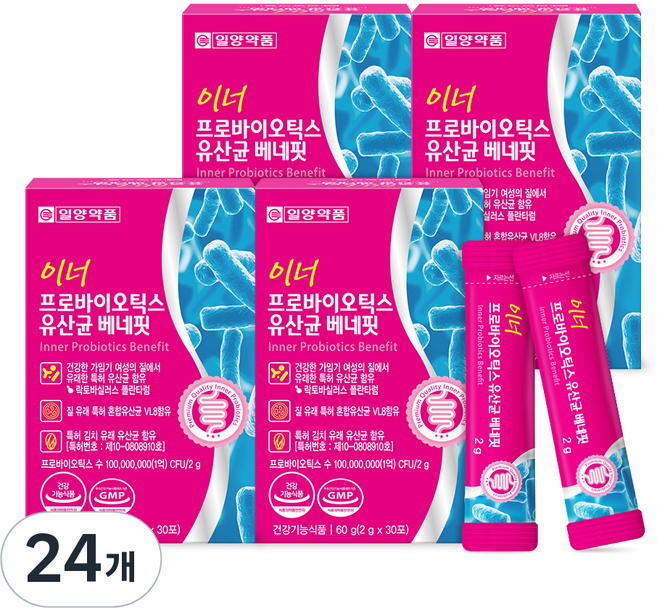 일양약품 이너 프로바이오틱스 유산균 베네핏 30p, 60g, 24개