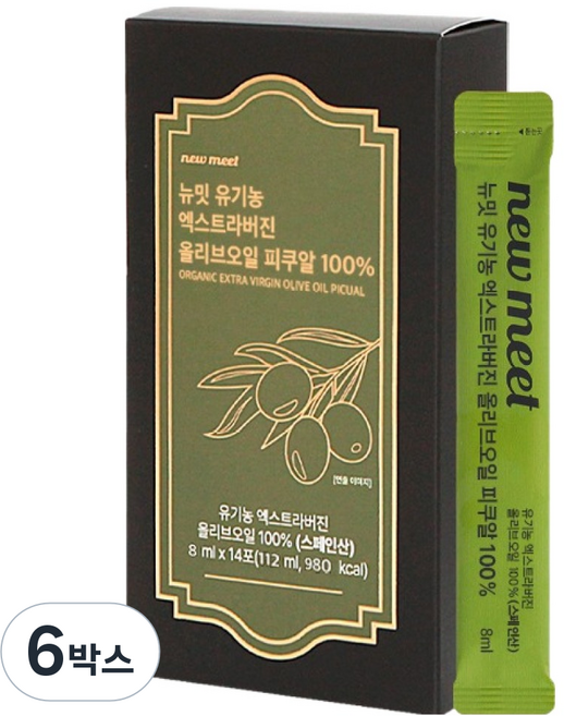 뉴밋 유기농 엑스트라버진 올리브오일 스틱 피쿠알 100% 14p, 112ml, 6박스