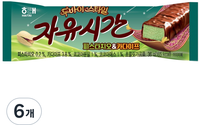자유시간 피스타치오 & 카다이프 초코바, 36g, 6개