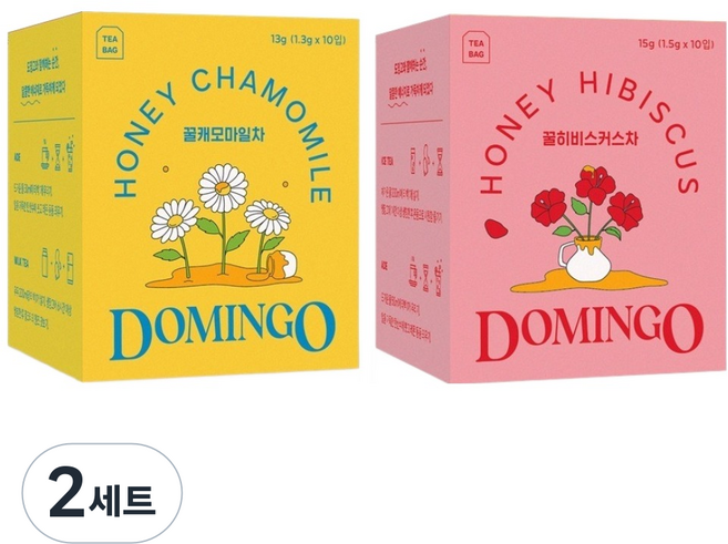 도밍고 꿀캐모마일 1.3g x 10p + 꿀히비스커스 1.5g x 10p 티백 세트, 꿀캐모마일 10p + 꿀히비스커스 10p, 2세트