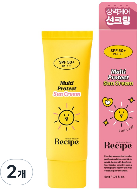 레시피 장벽케어 선크림 SPF50+ PA++++, 50g, 2개