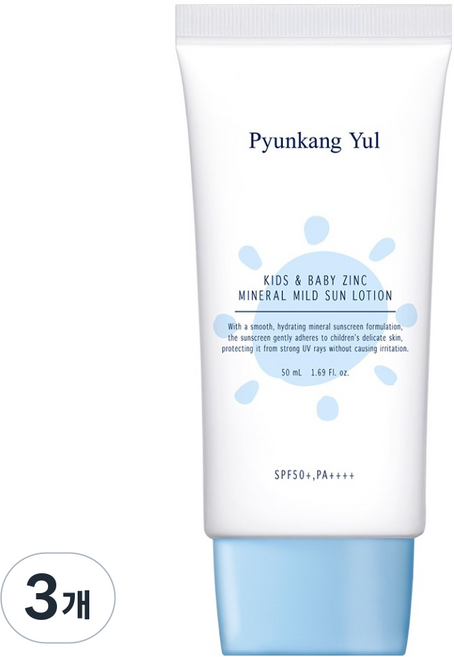 편강율 키즈 앤 베이비 징크 무기자차 마일드 선로션 SPF50+ PA++++, 3개, 50ml