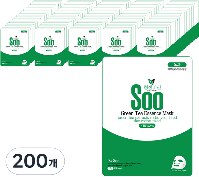청정미인 에센스 녹차 마스크팩, 1개입, 200개
