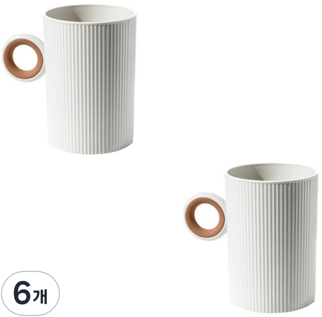 더자카 베이직 스트라이프 세로 양치컵 FREE, 화이트, 6개