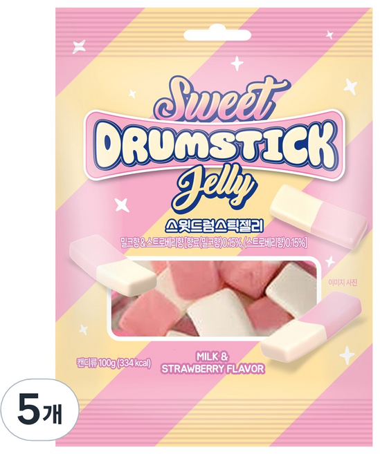 더스위트 스윗 드럼 스틱젤리 밀크향&스트로베리향, 100g, 5개
