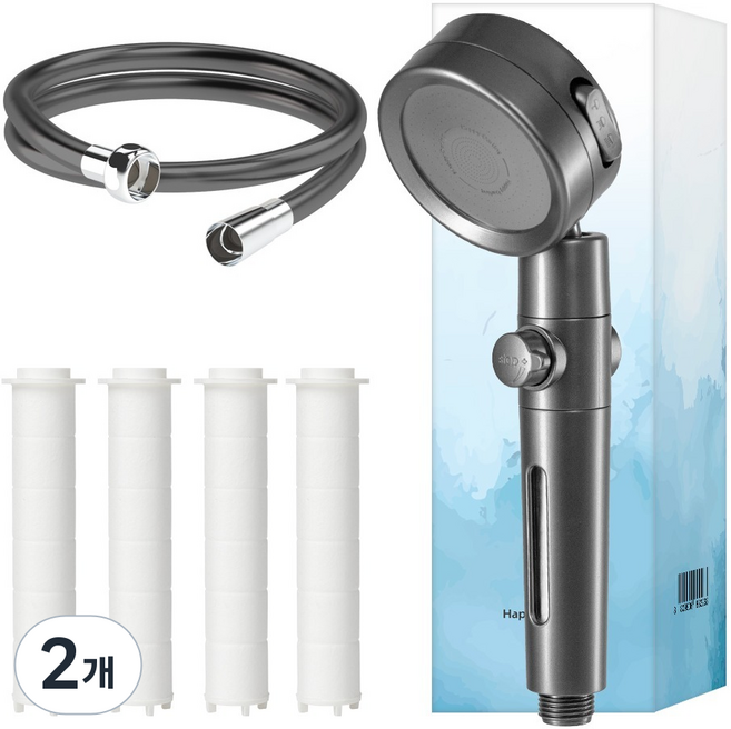 해피달링 3단조절 온오프 필터 샤워기 헤드 필터 5p 호스, 그레이, 2개
