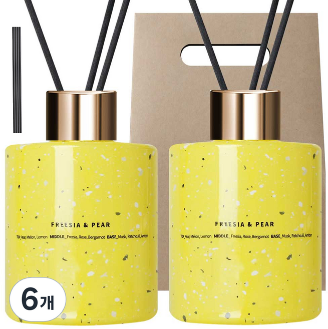 플렌느 마블 디퓨저 2p + 스틱 랜덤발송 10p + 쇼핑백 세트, 프리지아앤페어, 200ml, 6개