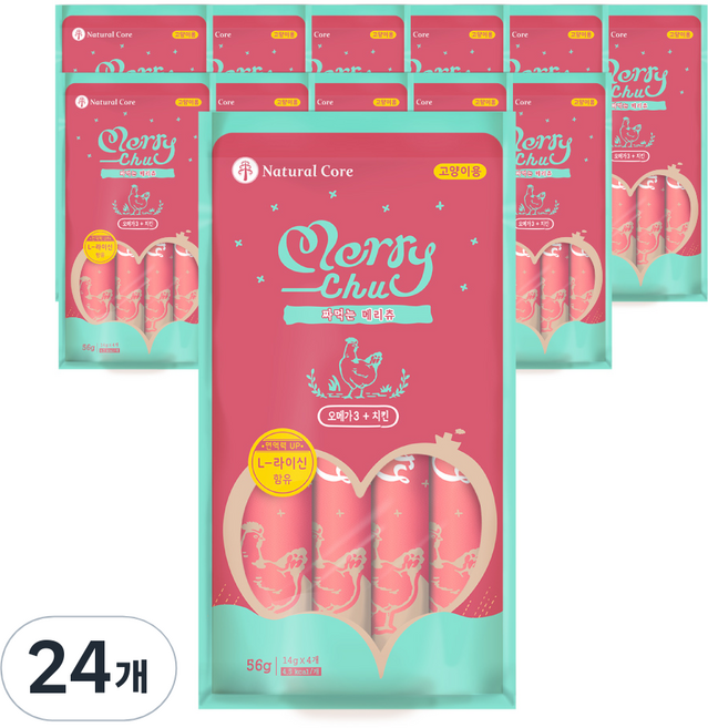네츄럴코어 고양이 메리츄 간식 4p, 치킨 + 오메가3, 56g, 24개