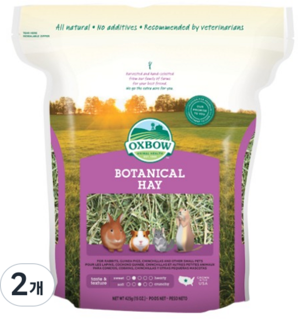옥스보우 보타니컬 헤이 사료, 425g, 2개