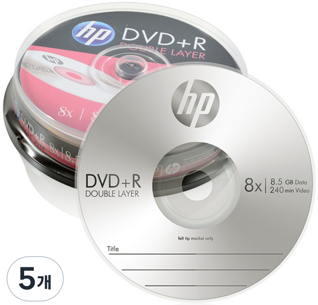 HP 8.5GB 8x 더블 레이어 공디스크 DVD+R 케익 10p, 5개