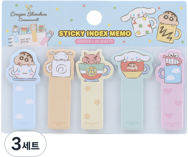 산리오 시나모롤 짱구는 못말려 인덱스 점착메모지 세트 컵디자인, 3세트