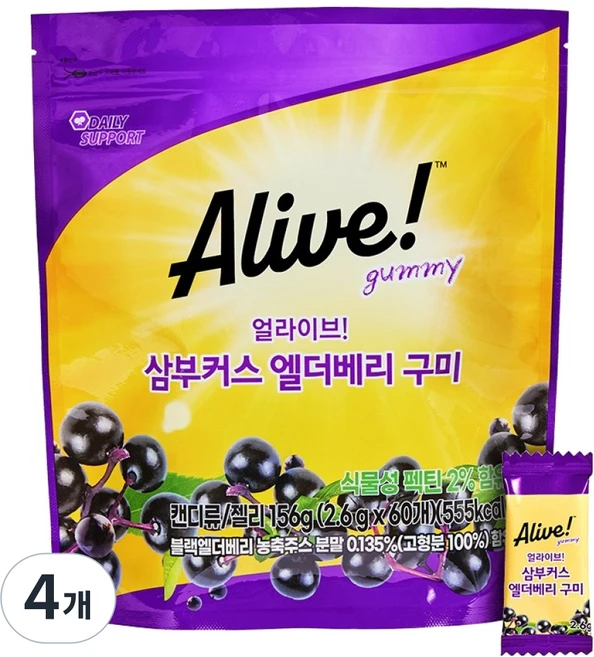 얼라이브 삼부커스 엘더베리 구미 60p, 156g, 4개 - 쿠팡