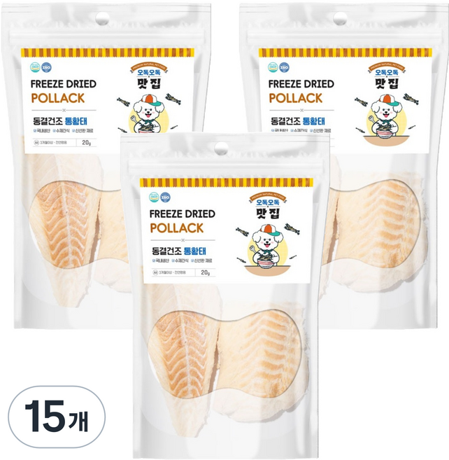 제이그린푸드 반려동물 오독오독맛집 동결건조 간식, 황태, 20g, 15개