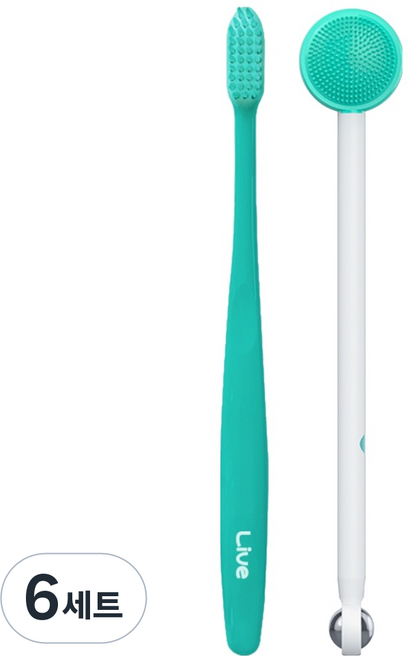 라이브오랄스 구취제거 휴대용 초극세모 칫솔 민트 + 미세모 혀클리너 세트, 6세트