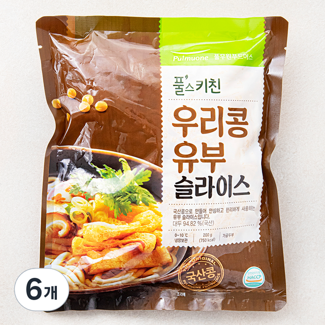 풀스키친 우리콩 유부 슬라이스, 6개, 200g