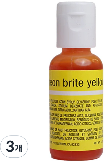 셰프마스터 리쿠아젤 수용성 식용색소 네온브라이트옐로우, 20g, 3개