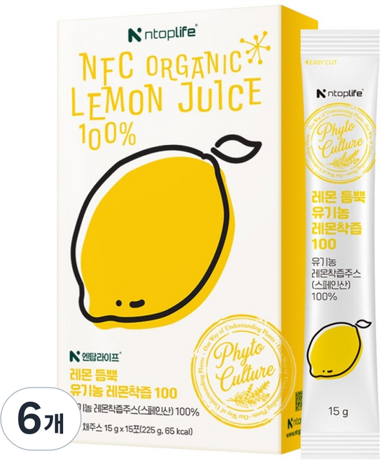 엔탑라이프 레몬 듬뿍 유기농 레몬착즙, 225g, 6개