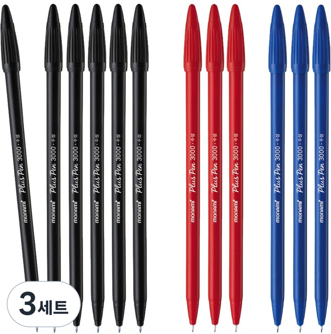 monAmi 水性 Plus Pen 3000 黑色 6入 + 紅色 3入 + 藍色 3入 套組