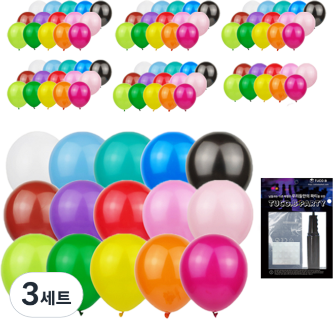 투코비 30cm 캔디칼라 라운드 풍선 100p + 손펌프 + 고정테이프 세트, 혼합색상, 3세트
