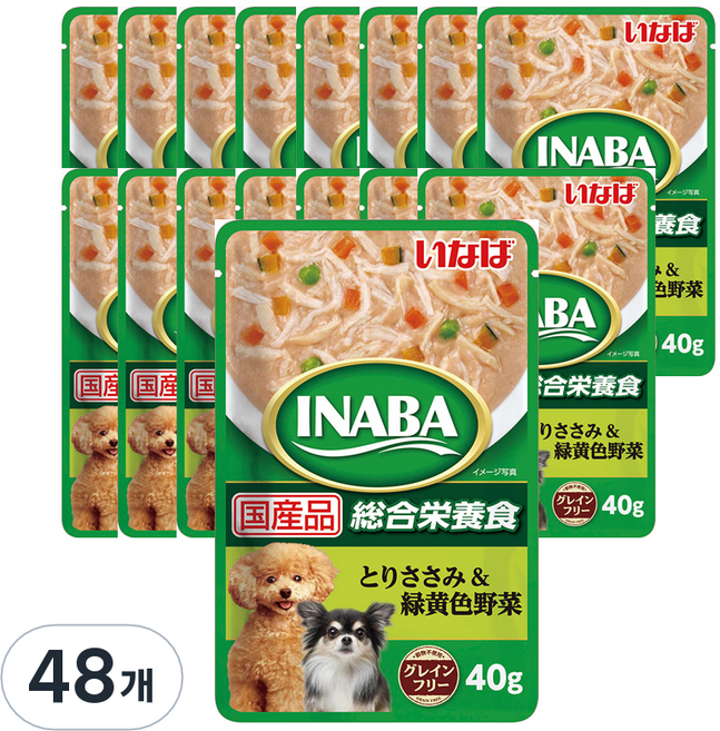 이나바 강아지 주식 파우치 DRP-81, 혼합맛(닭가슴살/녹황색채소), 40g, 48개
