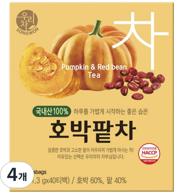 SONGWON 南瓜紅豆養生茶, 1.3g, 40包, 4盒