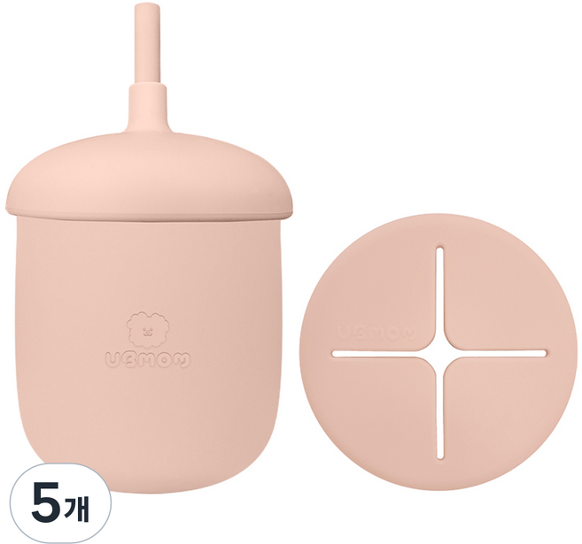 유비맘 유아용 실리콘 몽몽이 스낵 빨대컵, 220ml, 5개, 코랄