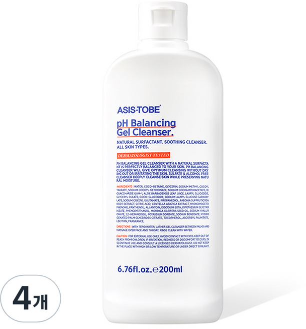 애즈이즈투비 PH 밸런싱 젤 클렌저, 200ml, 4개