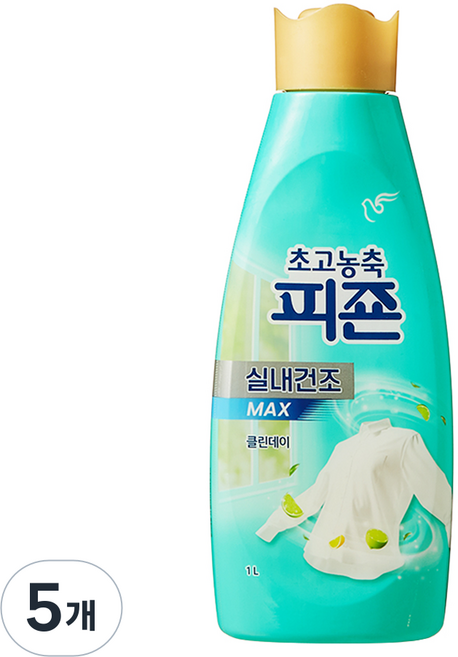 피죤 초고농축 실내건조 섬유유연제 MAX 클린데이, 1L, 5개