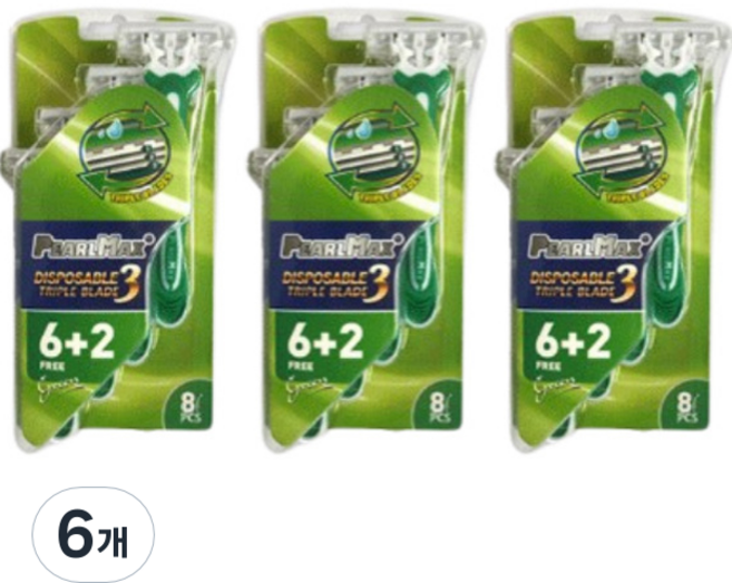미빌 PearlMax 3단 블레이드 일회용 면도기 그린, 6개, 8개입