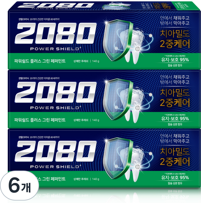 2080파워쉴드플러스그린페퍼민트, 6개, 140g