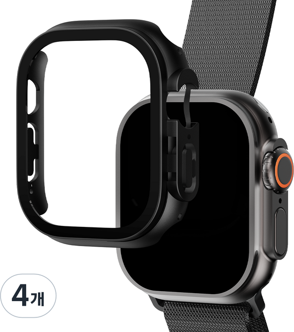 요거 애플워치 풀커버 액정보호필름 강화유리 케이스, 블랙, 4개