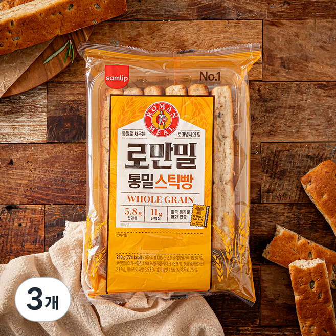 삼립 로만밀 통밀 스틱빵, 35g, 6개입, 3개