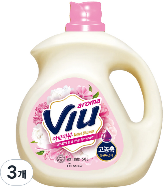 아로마뷰 무궁화 섬유유연제 벨벳 블라썸 본품, 3개, 5L