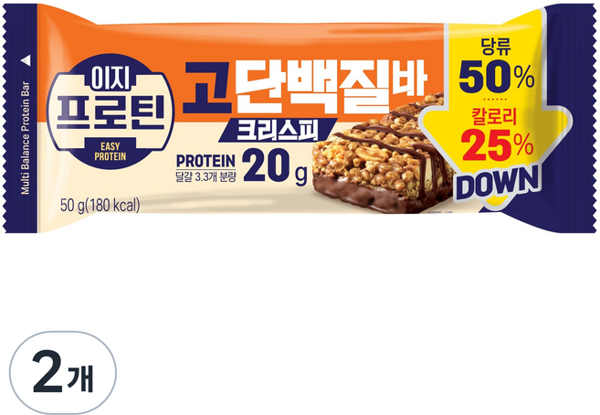 롯데웰푸드 이지프로틴 고단백질바 크리스피, 50g, 2개
