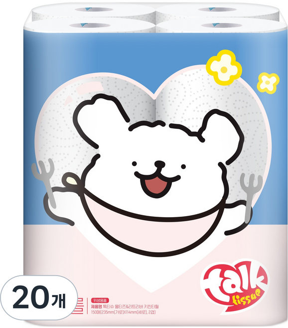 톡티슈 몰티즈 & 리트리버 키친타월 150p, 150매, 20개